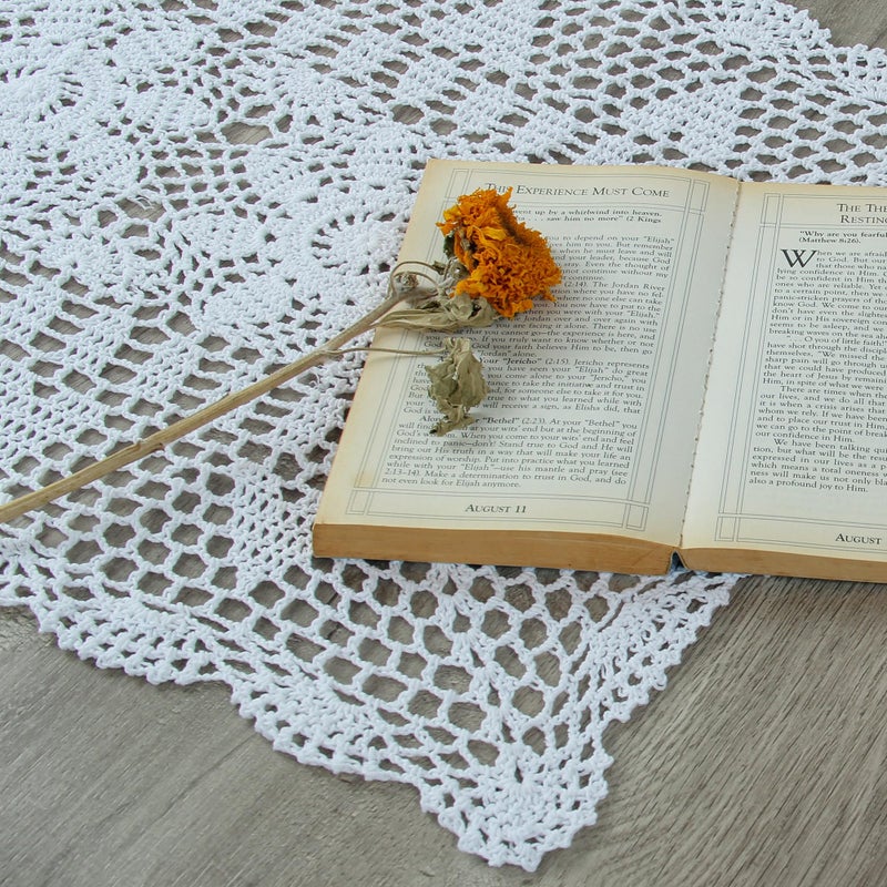 kilofly Handmade Crochet Lace Rectangular Table Runner 15 x 51 Inch, White - Image 5